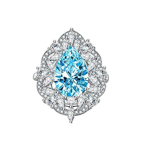 KnSam Ring Damen Verlobungsring, Träne Design Trauringe mit Tropfen Zirkonia Blau, Einstellbare Größe Blau Ring von KnSam