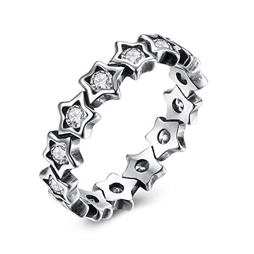 KnSam Ring Damen Verlobungsring Ehering Damen Retro Row Star Zirkonia Weiß 925 Silber Schmuck Für Damen Mädchen Silber von KnSam