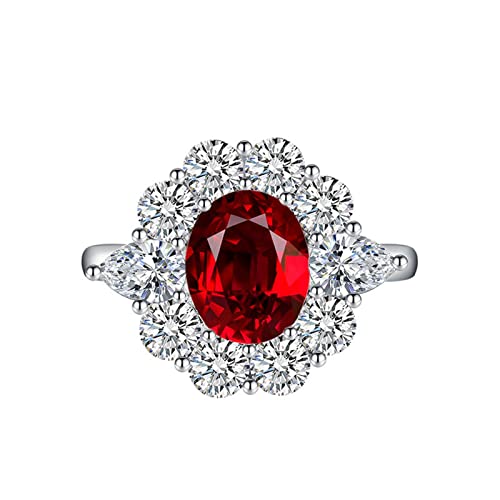 KnSam Ring Damen Vintage, Blumen Design Eheringe Vintage mit Oval Zirkonia Rot, Einstellbare Größe Rot Ring von KnSam