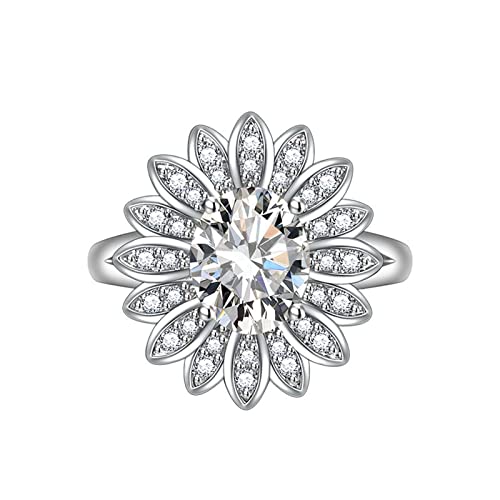 KnSam Ring Damen Zart, Blumen Design Freundschaftsringe Frauen mit Oval Zirkonia, Verstellbare Größe Weiß Ring von KnSam