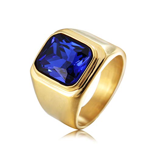 KnSam Ring Edelstahl Mann Edelstahl Ringe Männer Quadrat Gold Mit Blauem Stein Ring von KnSam
