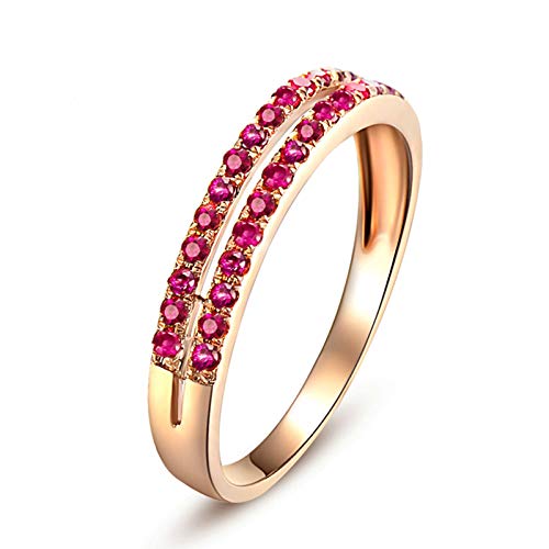 KnSam Ring Frau Gold Ring Gold 750 Frau Doppelte Reihe Edelsteinen Natürlichen 0.24 Karat Rubin Band Ring Rose Gold von KnSam