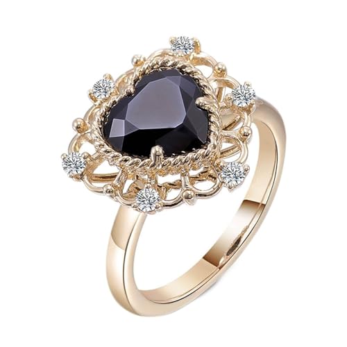 KnSam Ring Gelbgold 375, Hohl Blumen Hochzeitsring mit Moissanit Schwarz in Ovalschliff, 9K Gold Partnerringe Antragsring Echtschmuck von KnSam