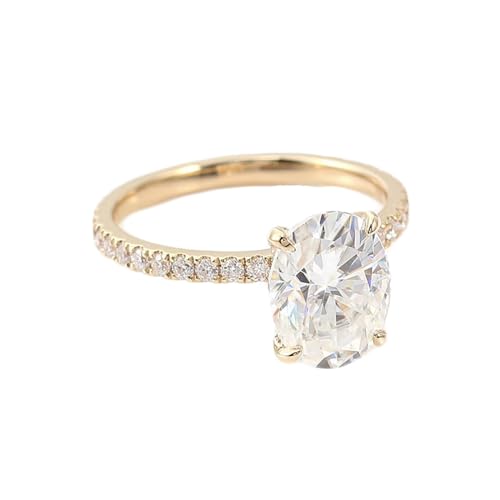 KnSam Ring Gelbgold Au750 18K, Klassiker Bohrer Reihe Stein Partnerringe mit Moissanit 2ct in Ovalschliff, 750 Gold Eheringe Pärchen Ringe Echt Schmuck von KnSam