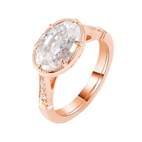 KnSam Ring Rosegold 14 Karat Au585, Klassiker Trauringe mit Moissanit in Ovalschliff, 585 Gold Verlobungsring Freundschaftsringe Echt Goldschmuck von KnSam