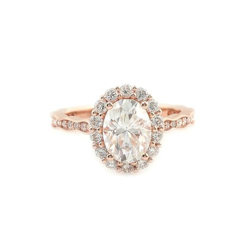 KnSam Ring Rosegold 375 9 Karat, Klassiker Trauringe mit Moissanit 2ct in Ovalschliff, Rosegold Au375 Partnerringe Hochzeitsring Echte Goldschmuck von KnSam