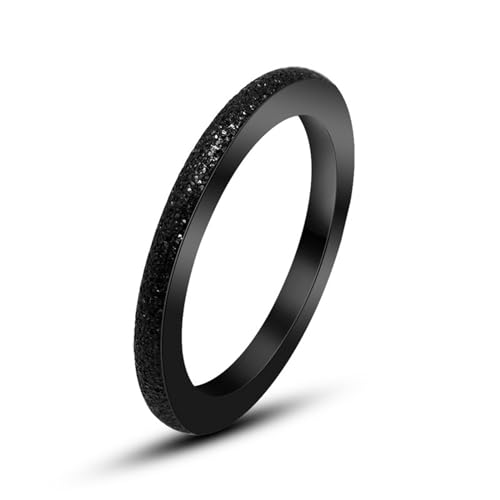 KnSam Ring Verlobung Damen 2MM, Dünn Matte Eheringe Damenringe Verlobungsring, Edelstahl Ring Schwarz, Gr.60 (19.1) von KnSam