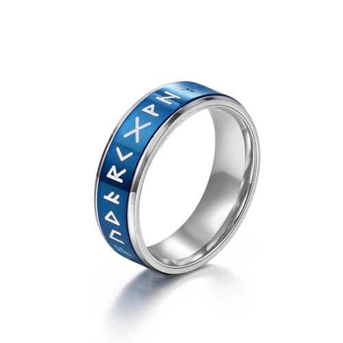 KnSam Ring Verlobung Paare 7.9MM, Spinner mit Viking Eheringe Herrenringe Verlobungsring, Edelstahl Ring Blau, Gr.57 (18.1) von KnSam