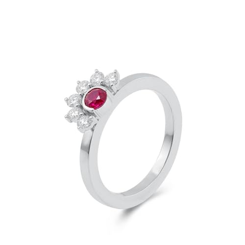 KnSam Ring Weißgold 14 Karat 585, Blumen Hochzeitsband mit Rote Korunde Rot in Ovalschliff, 14K Gold Antragsring Verlobungsring Echt Goldschmuck von KnSam