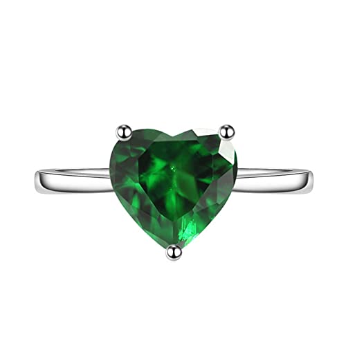 KnSam Ringe Damen Vintage, Herz Design Hochzeitsringe mit Herz Zirkonia Grün, Einstellbare Größe Grün Ring von KnSam