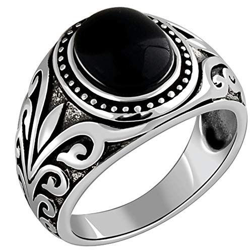 KnSam Ringe Herren 925 Silber Ring Männer 925 Ovaler Achat Ring Vintage Filigran Aus 925 Silber Ring Punk Gothic Silver von KnSam