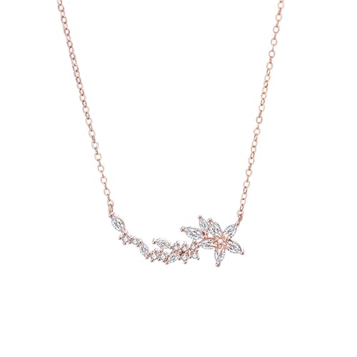 KnSam Rose Gold 18K 750 Damen Kette Anhänger, Blumen Anhänger Damenkette mit Moissanit (Marquiseschliff Weiß), Halskette Frauen Rosegold Au750 Echter Schmuck, 40+5CM von KnSam