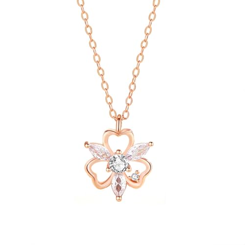KnSam Rose Gold 375 Damen Ketten, Klee Anhänger Damenkette mit Moissanit (Rundschliff Weiß), 9K Gold Frauen Halskette Echt Goldschmuck, 40+5CM von KnSam