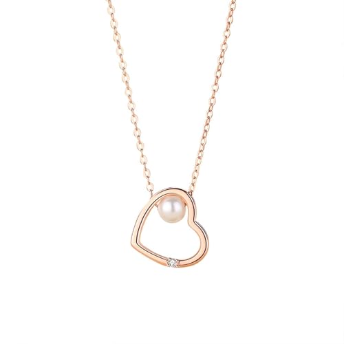 KnSam Rosegold 14K Au585 Kette Damen Hochzeit, Herz Anhänger Damenkette mit Perle (Rundschliff Weiß), 585 Gold Halskette Frauen Echt Gold Schmuck, 40+5CM von KnSam