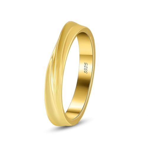 KnSam S925 Sterlingsilber Freundschaftsringe, Mobius 3mm Damen Ring, Pärchen Ringe Sterling Silber für Damen, Gold, Gr.60 (19.1) von KnSam