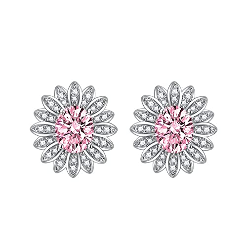 KnSam Schmuck Damen Ohrringe, Blumen Design Ohrringe Valentinstag mit Oval Zirkonia Rosa, Rosa Ohrstecker Gestüt von KnSam