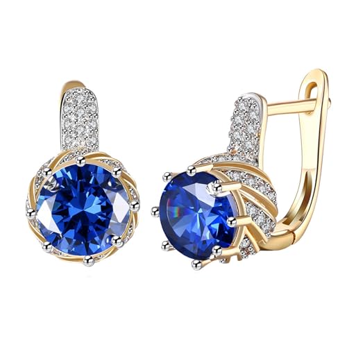 KnSam Schmuck Damen Ohrringe, Blumen Design Ohrstecker Damen Klein mit Zirkonia Blau, Gold Blau Hoop Creole von KnSam