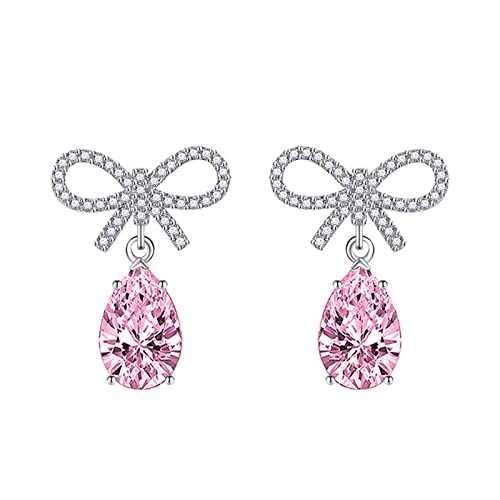 KnSam Schmuck Damen Ohrringe, Bow Knot Design Ohrringe Damen mit Tropfen Zirkonia Rosa, Rosa Ohrstecker Gestüt von KnSam