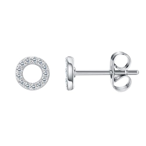 KnSam Schmuck Damen Ohrringe, Hohl Rund Design Ohrringe Vintage mit Zirkonia, Silber Ohrstecker Gestüt von KnSam