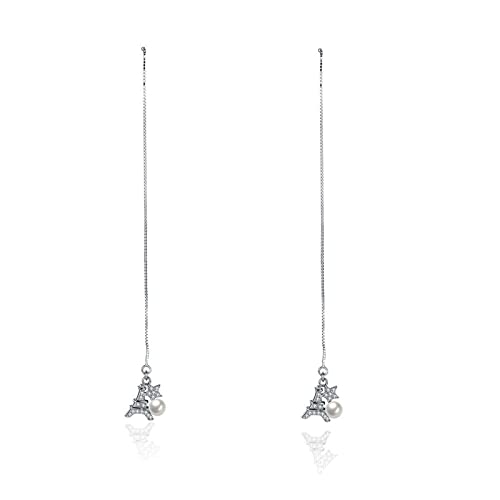 KnSam Schmuck Ohrringe Sterling Silber 925er, Ohrhänger Eiffelturm Sterne, Ohrstecker Frauen Silber 925 mit Zirkonia Perle, Silber, 9.6CM von KnSam