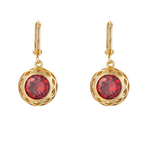 KnSam Schmuck Ohrringe Vergoldet, Ohrhänger Klassiker Zart, Ohrringe Damen mit Rot Zirkonia, Gold, 27MM von KnSam