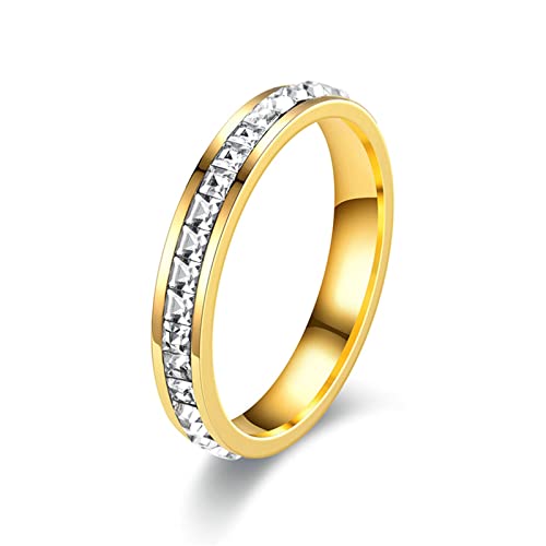 KnSam Schmuck Ring Hochzeit Edelstahl, 4MM Ewigkeitsring Hochzeitsband mit Funkelndem Weiß Zirkonia, Gold Freundschaftsringe Bandringe, Ringe Größe62 (19.7) von KnSam