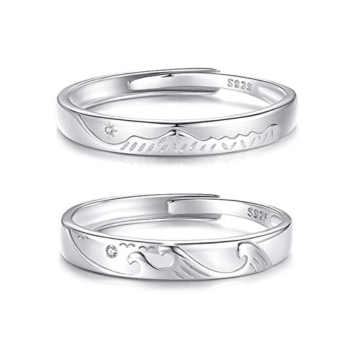 KnSam Silber S925 Berg Welle Trauringe mit Zirkonia Partnerringe Eheringe Jubiläum Jahrestag für Damen und Herren, Verstellbare Größe [Neuheit Ring] von KnSam