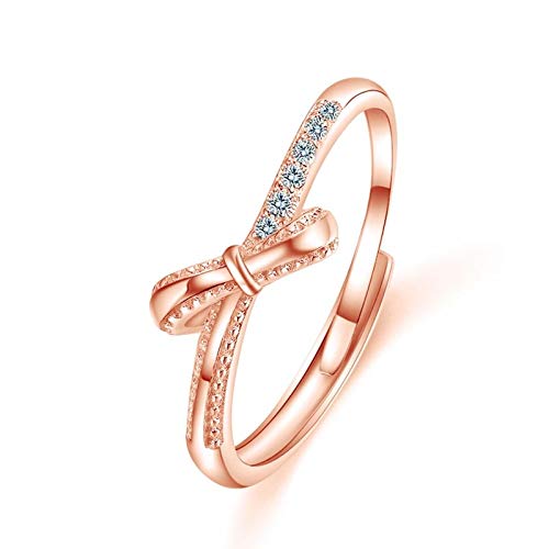 KnSam Sterling Silber Ring Damen Ring Frau Silber 925 Schmetterling Knot Ringe Verlobungsringe Antragsringe Damenringe Rose Gold Zirkonia Gr. 57 (18.1) Rose Gold Ring von KnSam