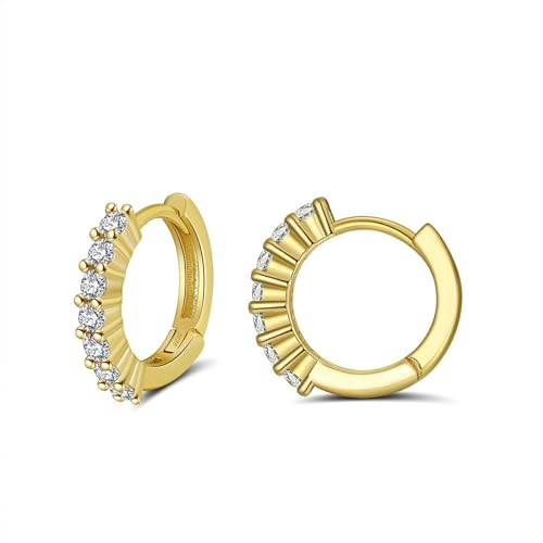 KnSam Sterlingsilber 925 Echt Ohrstecker Damen Elegant, Hoop Creole Echt Silber Ohrringe Damen mit Zirkonia, Damen Ohrringe Echt Sterlingsilber für Frauen, Gold von KnSam