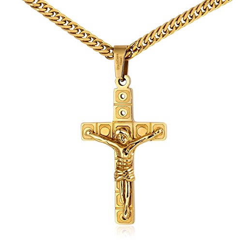 KnSam Unisex Vergoldet Anhänger Halsketten Kreuz Jesus Kruzifix Gebetskette Gold [Neuheit Halskette] von KnSam