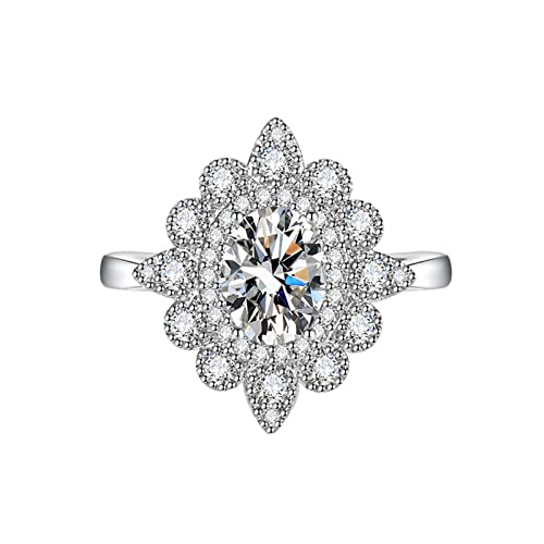 KnSam Verlobungs Ringe Damen, Blumen Design Trauringe Vintage mit Oval Zirkonia, Verstellbare Größe Weiß Ring von KnSam