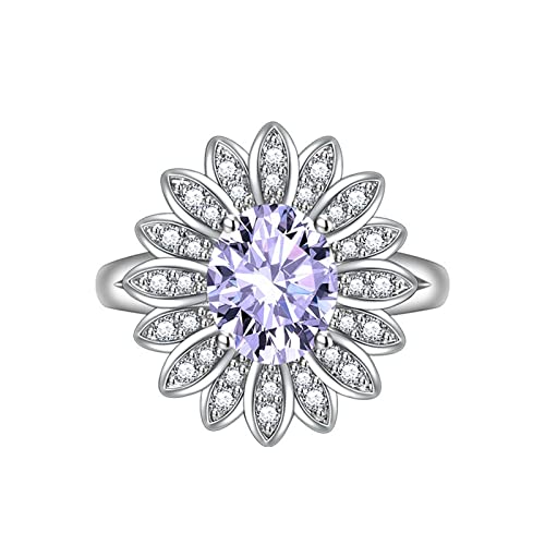 KnSam Verlobungsring, Blumen Design Hochzeitsringe Damen mit Oval Zirkonia Lila, Verstellbare Größe Lila Ring von KnSam