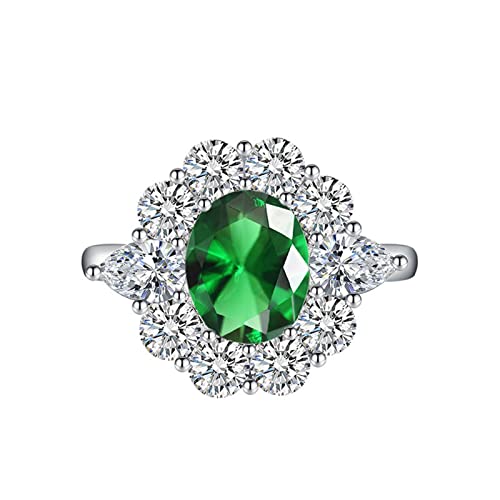 KnSam Verlobungsring Nordisch, Blumen Design Freundschaftsringe mit Oval Zirkonia Grün, Verstellbare Größe Grün Ring von KnSam