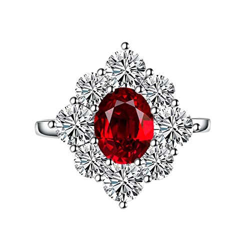 KnSam Verlobungsring Nordisch, Rhombus Design Eheringe Frau mit Oval Zirkonia Rot, Verstellbare Größe Rot Ring von KnSam