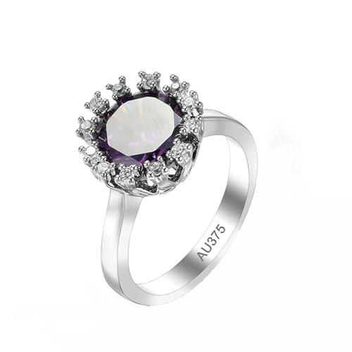 KnSam Verlobungsring Weißgold 9K 375, Simple Elegant Ring Partnerringe mit Amethyst Lila, Freundschaftsringe Au375 Gold mit Moissanit Echtgold Schmuck, Gr.58 (18.5) von KnSam