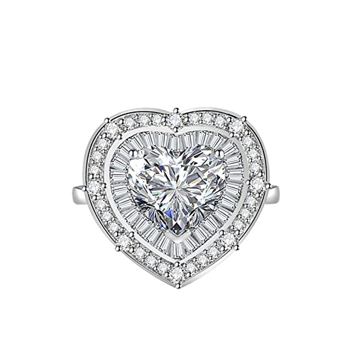 KnSam Verlobungsring Zart, Herz Design Ringe Eheringe mit Herz Zirkonia, Verstellbare Größe Weiß Ring von KnSam