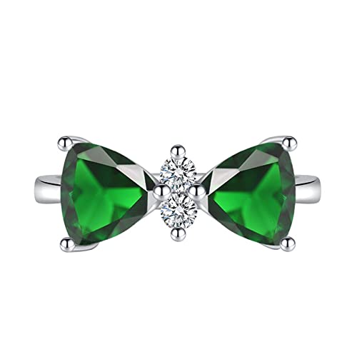 KnSam Verlobungsringe Damen, Bow Knot Design Ringe Eheringe mit Zirkonia Grün, Verstellbare Größe Grün Ring von KnSam