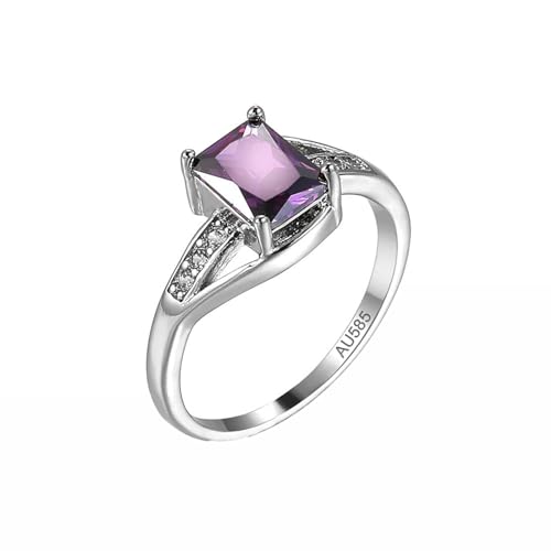 KnSam Weiß Gold 14 Karat Hochzeitsring, Amethyst Simple Elegant Ring Trauringe Lila, Au585 Gold Freundschaftsringe mit Moissanit Echt Goldschmuck, Gr.52 (16.6) von KnSam