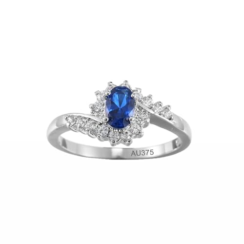 KnSam Weiß Gold 375 9K Freundschaftsringe Echtgold Schmuck, Klassisch Blume Ring Eheringe mit Labor Erstellt Saphir Blau, Solitärring Au375 Gold mit Moissanit, Gr.61 (19.4) von KnSam