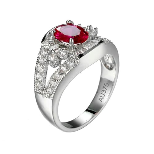 KnSam Weiß Gold Au375 9K Ringe Verlobung Ringe Echtgold Schmuck, Elegant Ring Hochzeit mit Labor Erstellt Rubin Rot, Eheringe Vintage Gold 375 mit Moissanit, Gr.56 (17.8) von KnSam