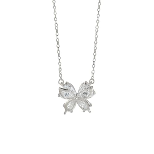 KnSam Weißgold 14 Karat Au585 Damen Ketten, Schmetterling Anhänger Damenkette mit Moissanit (Tropfenschliff Weiß), Frauen Halskette 14K Gold Echtschmuck, 40+5CM von KnSam