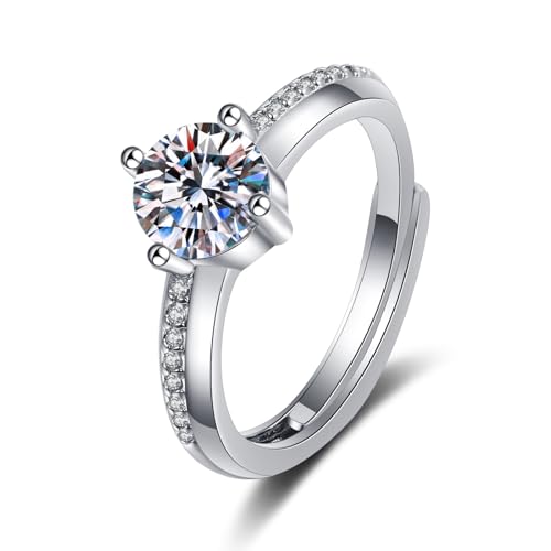 KnSam Weißgold 18 Karat Freundschaftsringe Echtgold Schmuck, Pärchen Ringe 4 Klaue mit Moissanit, Au750 Gold Verlobungsring, Silber, 60 (19.1) von KnSam