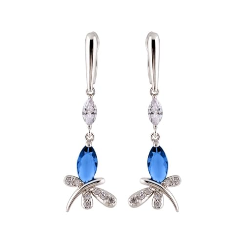 KnSam Weißgold 18 Karat Ohrstecker Damen Vintage Echtschmuck, Ohrhänger Libelle mit Labor Erstellt Saphir Blau Marquiseschliff, Au750 Gold Ohrstecker Damen Klein mit Moissanit, Silber von KnSam