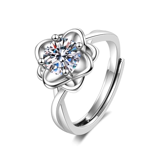 KnSam Weißgold 18K 750 Antragsring Echt Schmuck, Freundschaftsringe Blumen mit Moissanit, Au750 Gold Partnerringe, Silber, 60 (19.1) von KnSam