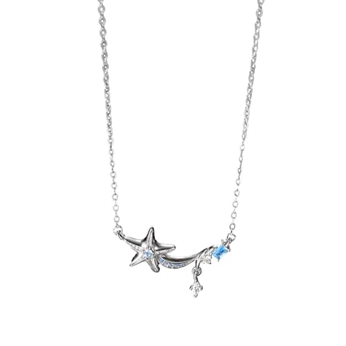 KnSam Weißgold 18K Au750 Damen Halskette mit Anhänger Echtes, Seestern Anhänger Damenkette mit Topas (Rechteckschliff Blau), Kette Frau Geschenk Gold 750, 40+5CM von KnSam