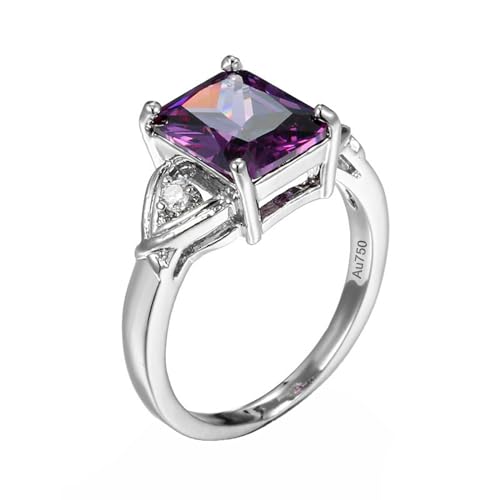 KnSam Weißgold 750 18 Karat Antragsring, Amethyst 4 Klauen Pärchen Ringe Verlobungsring Lila, 18K Gold Bandringe Partnerringe mit Moissanit Echt Gold Schmuck, Gr.66 (21.0) von KnSam