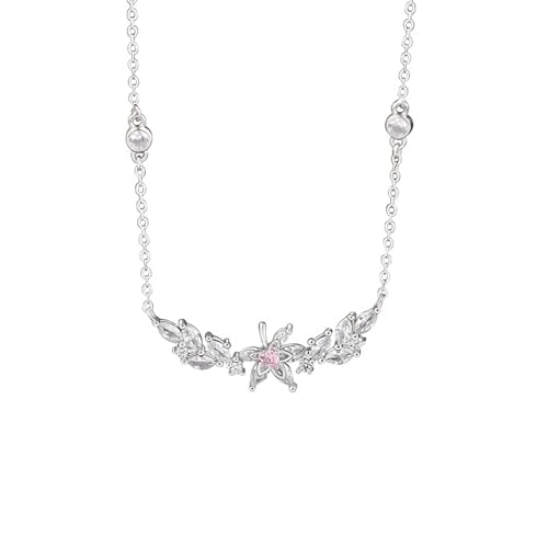 KnSam Weißgold 9K Au375 Halskette Damen Jugendstil, Ahornblatt Damenkette Anhänger mit Labor Erstellt Rose Saphir (Herzschliff Rose), Gold 375 Kette Frau Geschenk Echte Goldschmuck, 40+5CM von KnSam