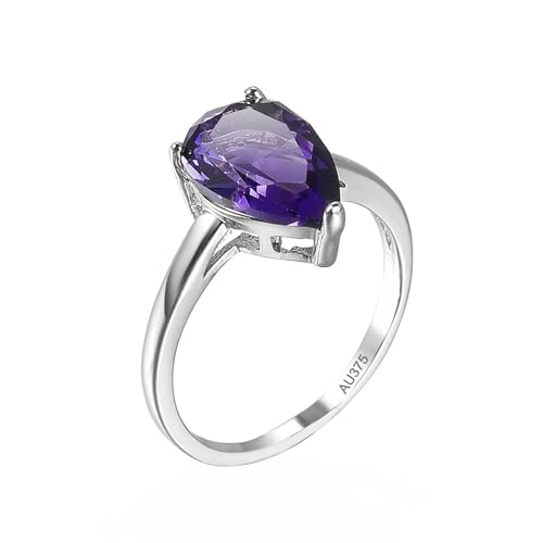 KnSam Weißgold Au375 9K Trauringe Echte Goldschmuck, Simple Antragsring Bandringe mit Amethyst Lila, Hochzeitsring Bandringe Gold 375, Gr.69 (22.0) von KnSam