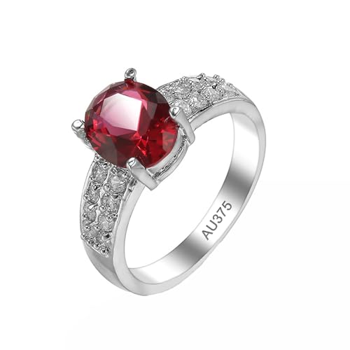 KnSam Weißgold Au375 Partnerringe, Labor Erstellt Rubin Elegant Pärchen Ringe Rot, Solitärring 9K mit Moissanit Echt Gold, Gr.66 (21.0) von KnSam