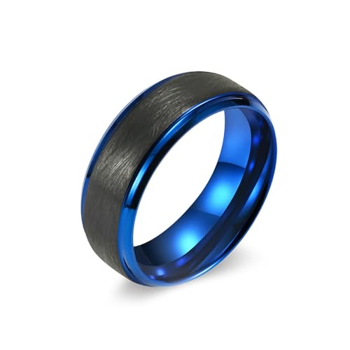 KnSam Wolfram Ring, 8MM Matte Gebürstet Bandring Herrenringe Hochzeit Ringe, Trauringe Männer Ring Blau Schwarz, Gr.70 (22.3) von KnSam